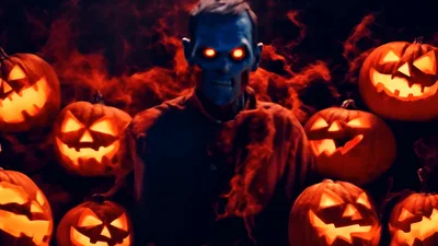 Scary Zombie Rising Among Glowing Jack O Lanterns