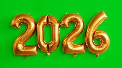 Gold 2026 Balloons Floating On Green Screen