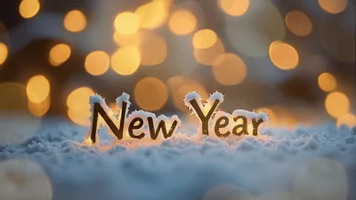 New Year Text Sign Resting On Snowy Surface
