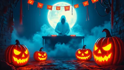 Hooded DJ Performing At A Spooky Halloween Party