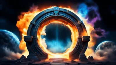 Stargate Portal Opening With Glowing Energy And Nebula Clouds