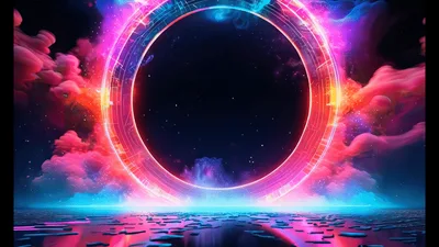 Glowing Neon Portal Rotating In Abstract Cosmic Space