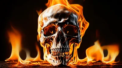 Human Skull Engulfed In Intense Flickering Flames