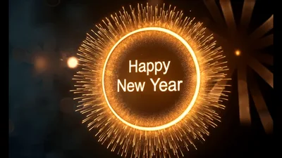 Golden Happy New Year Text With Animated Fireworks Background
