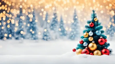 Small Decorated Christmas Tree With Glowing Bokeh Background
