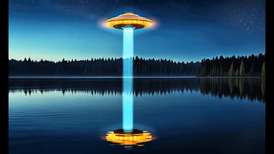 UFO Hovering Over A Calm Lake At Night