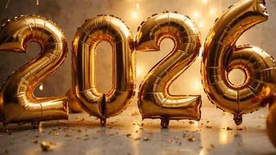 Golden 2026 Balloons Celebrating New Year