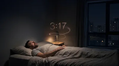 Man Lying Awake in Bed at Night
