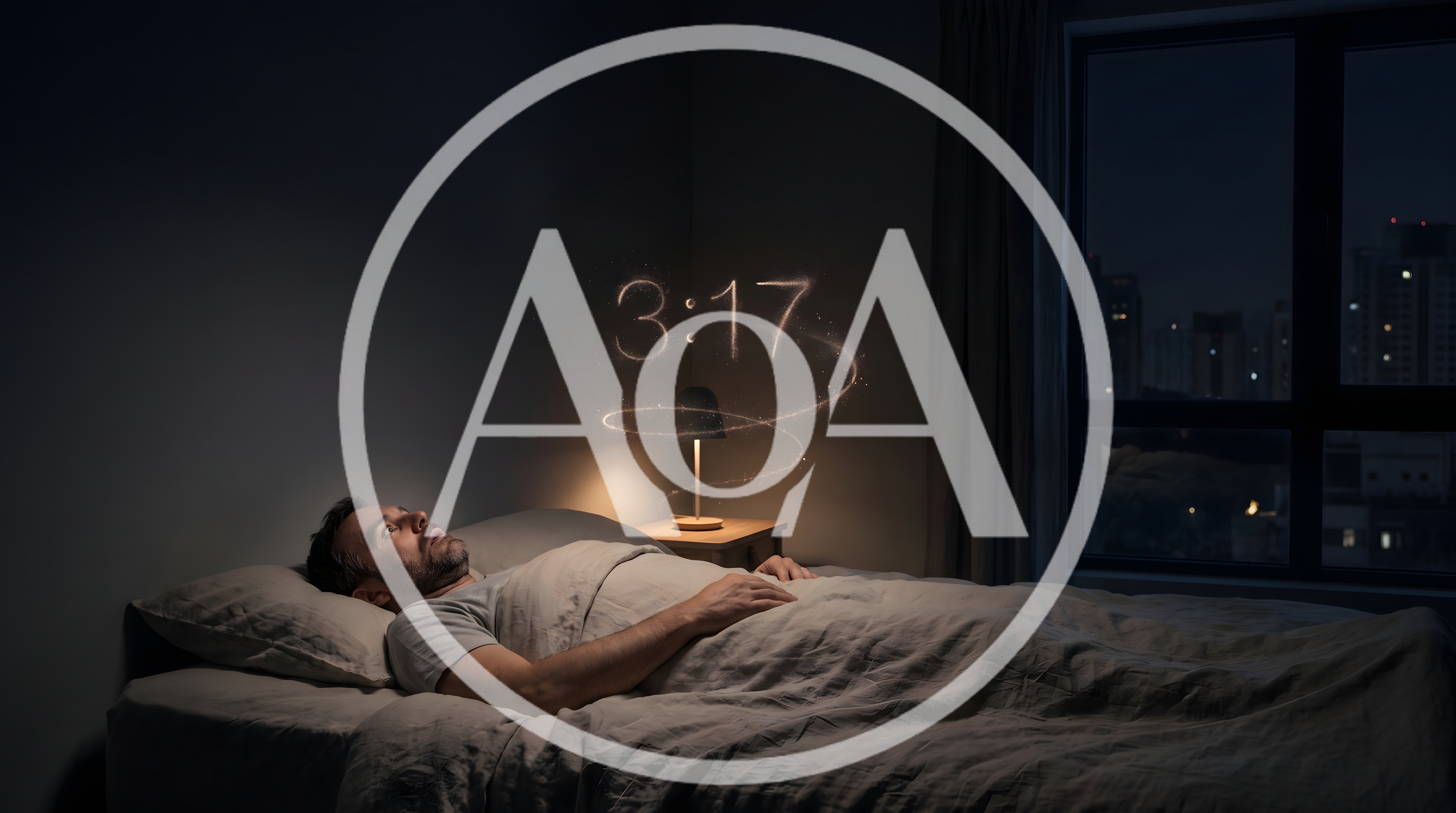 Man Lying Awake in Bed at Night