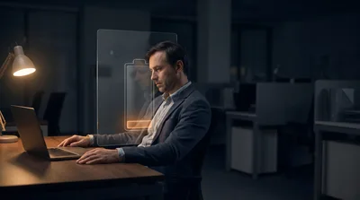 Exhausted Businessman Working Late With Low Battery Visualization