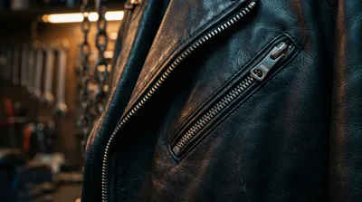 Close Up Of A Black Leather Motorcycle Jacket