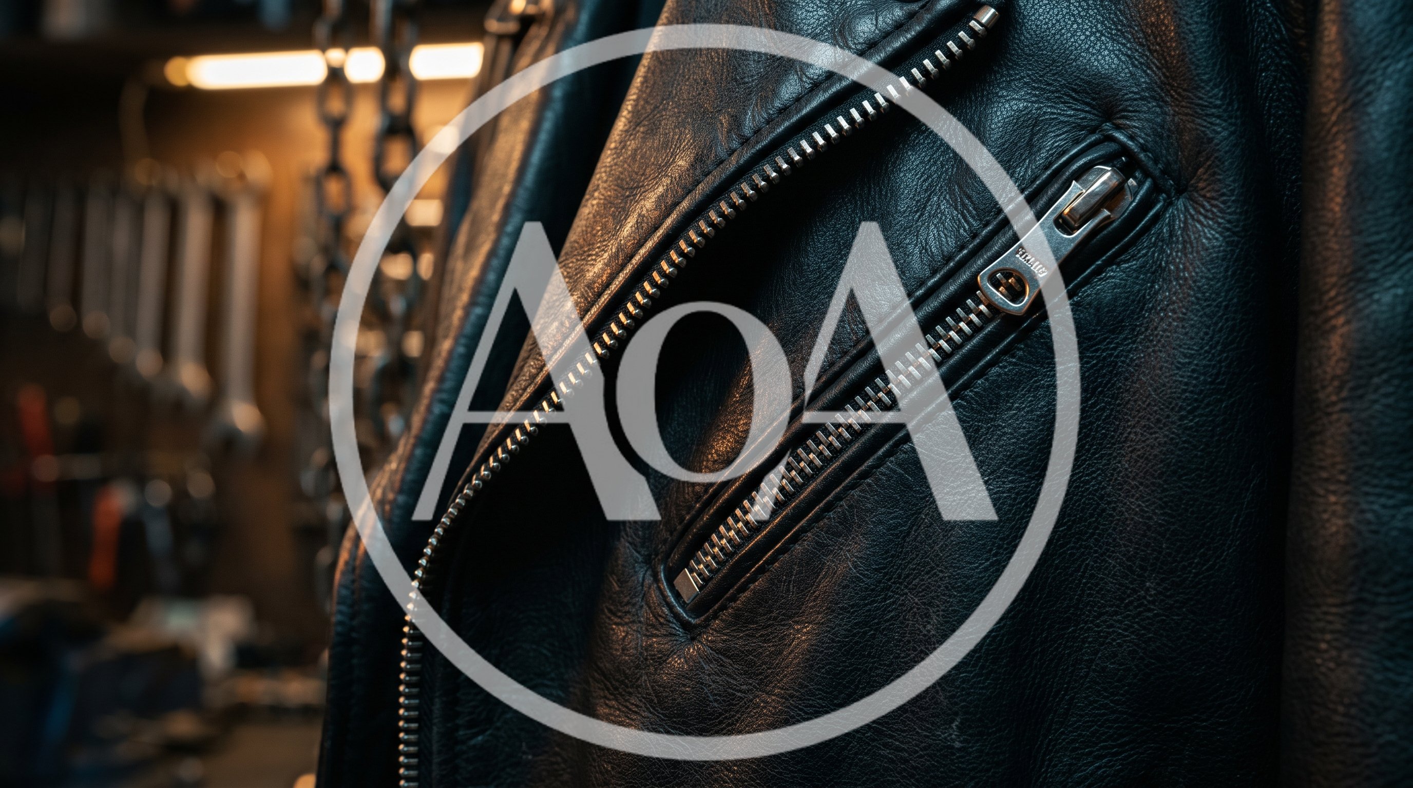 Close Up Of A Black Leather Motorcycle Jacket