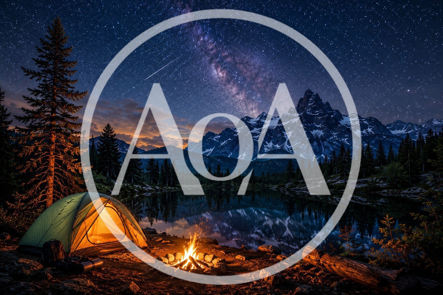 Camping Tent And Campfire Under Milky Way Galaxy