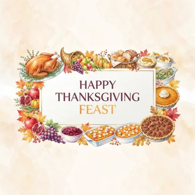 Thanksgiving Feast Illustration With Traditional Holiday Food