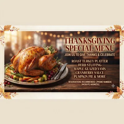 Thanksgiving Special Menu Promotional Poster With Roasted Turkey