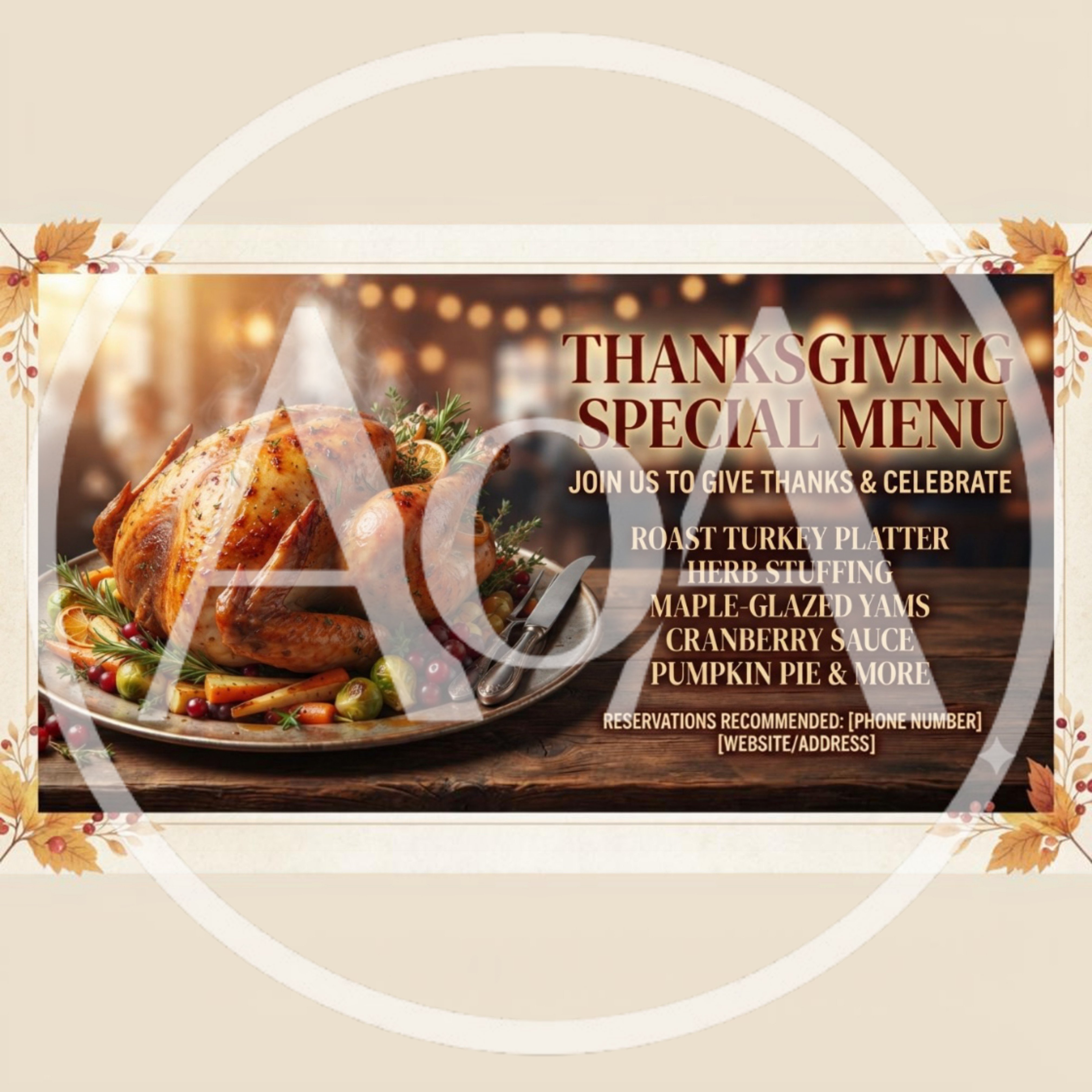Thanksgiving Special Menu Promotional Poster With Roasted Turkey