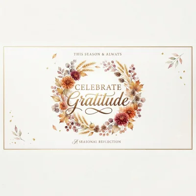 Autumnal Floral Wreath With Gratitude Text