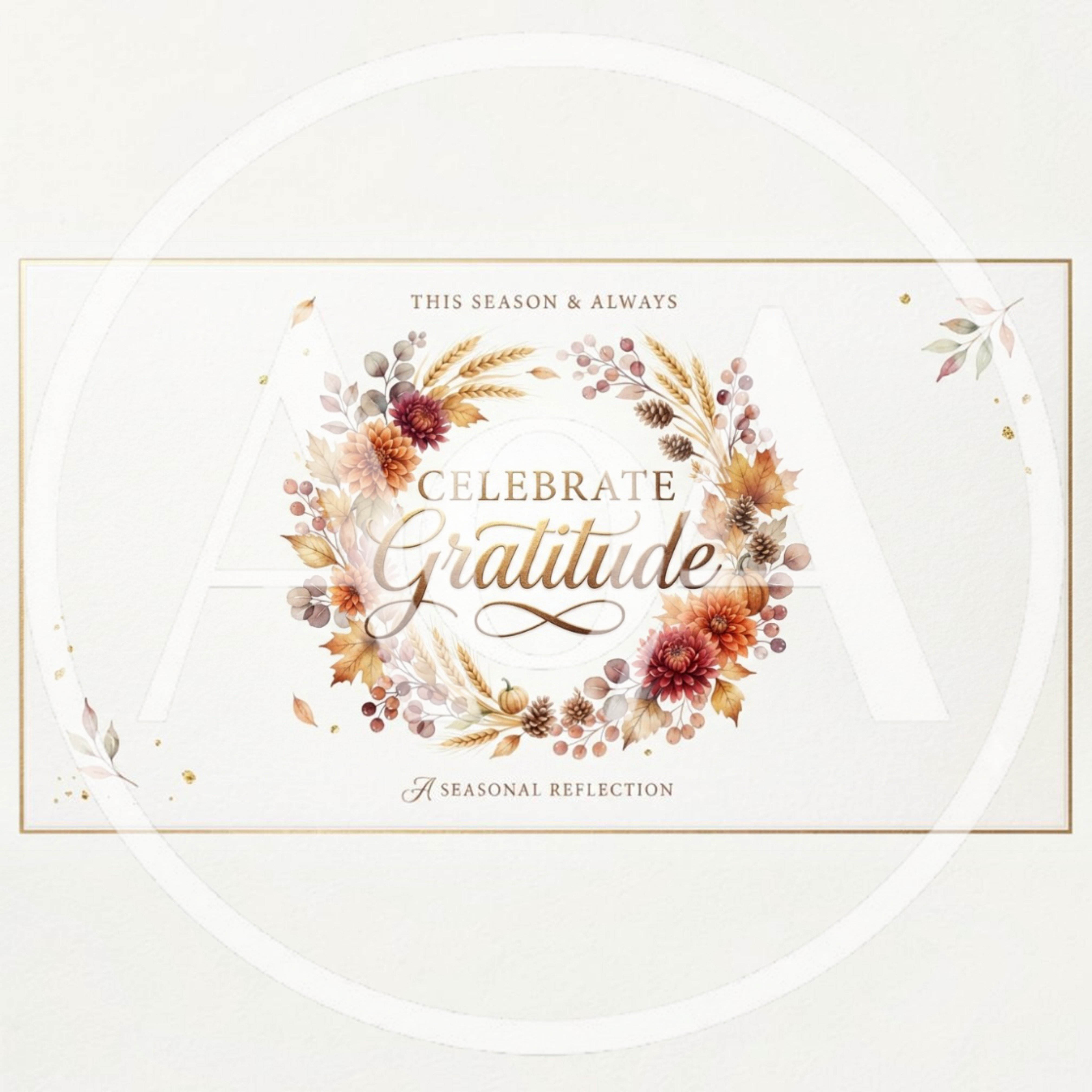 Autumnal Floral Wreath With Gratitude Text