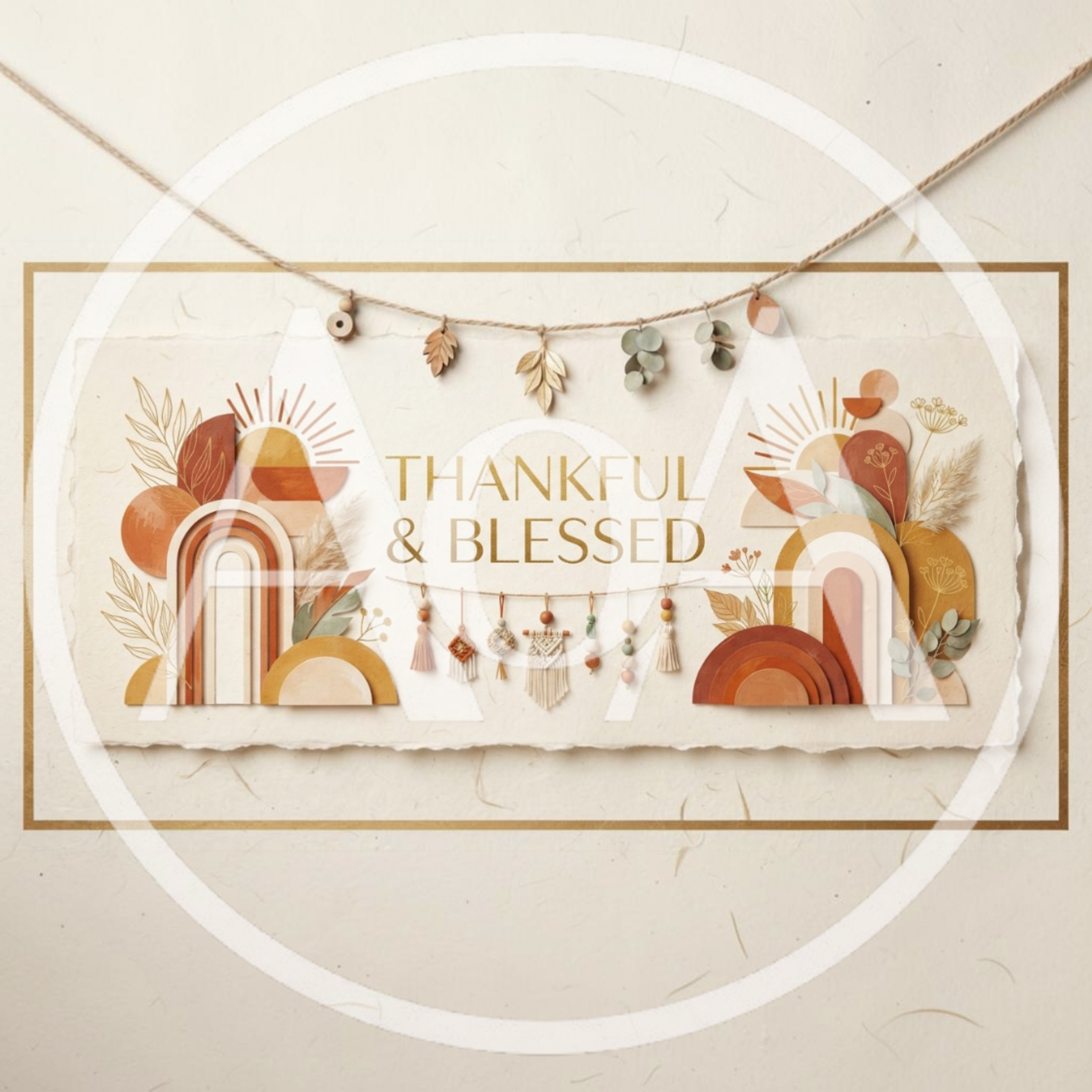 Boho Style Thankful And Blessed Wall Art Illustration