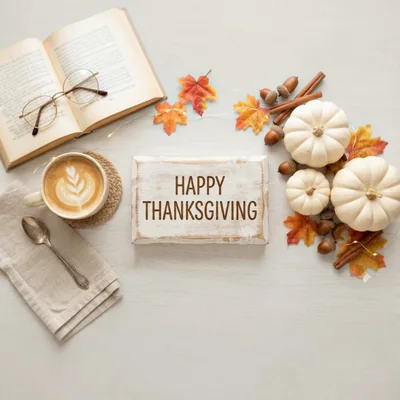 Thanksgiving Flat Lay With Coffee And Pumpkins