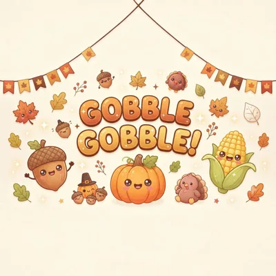 Cute Kawaii Thanksgiving Illustration With Festive Elements