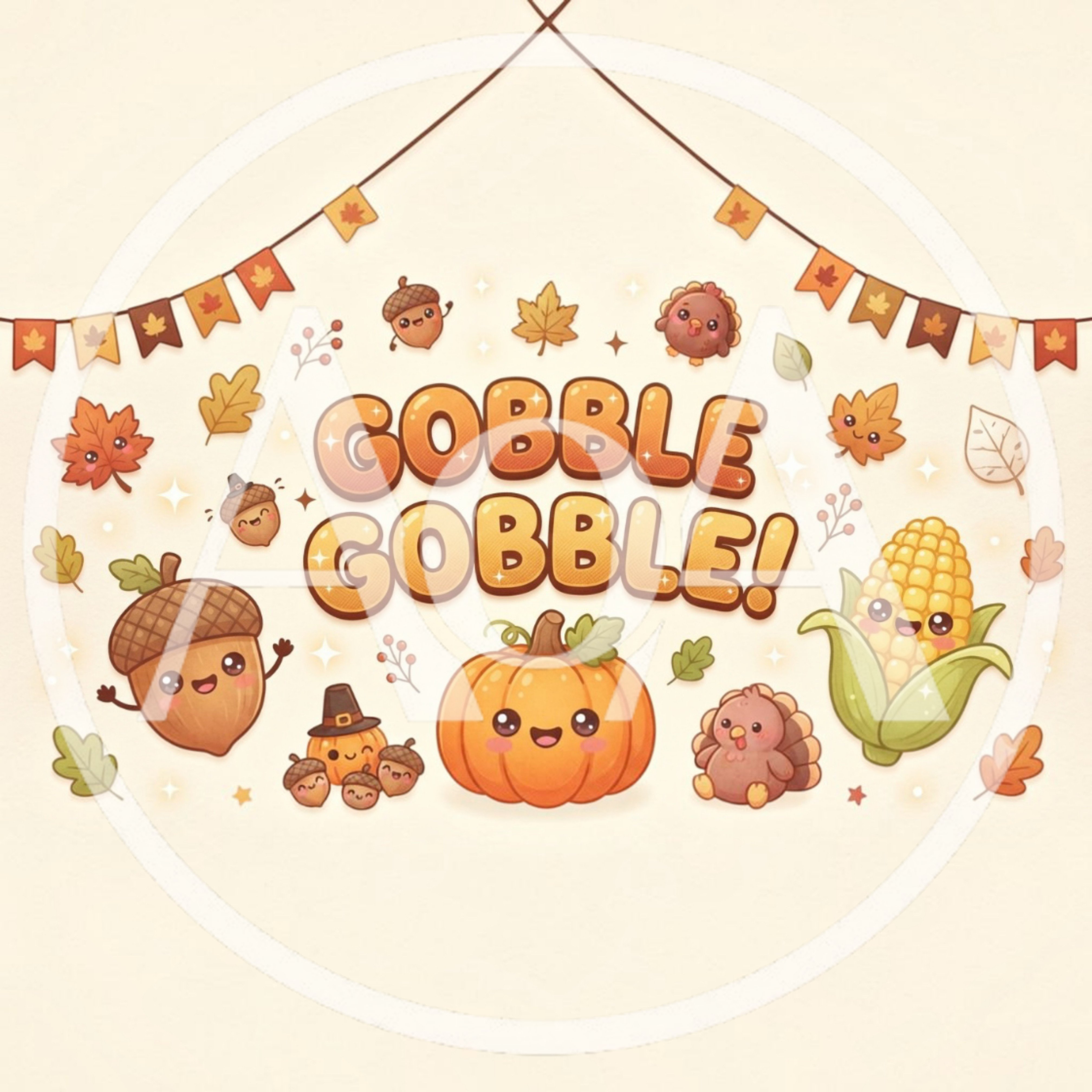 Cute Kawaii Thanksgiving Illustration With Festive Elements