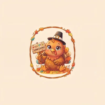 Cute Cartoon Turkey Holding Happy Thanksgiving Sign