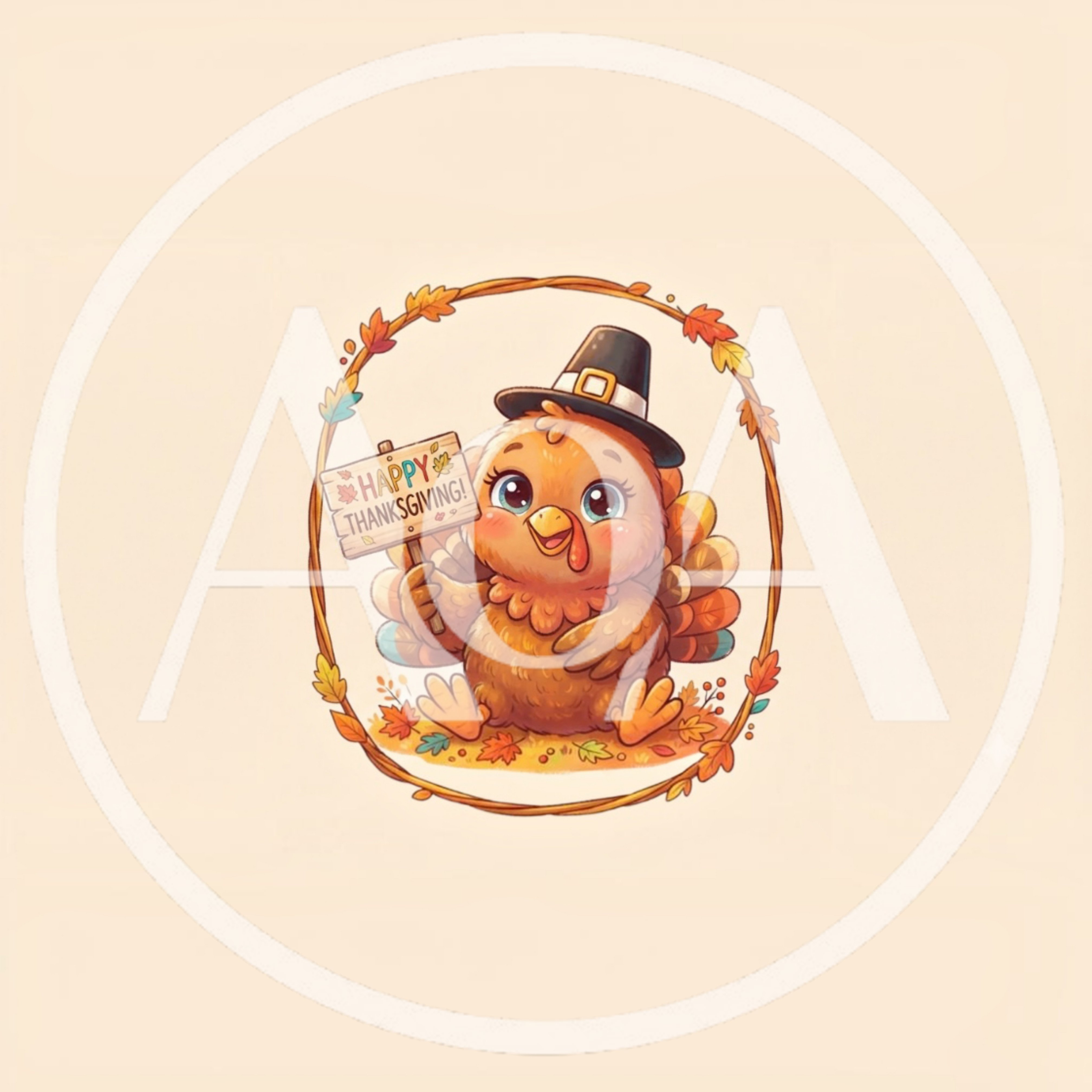 Cute Cartoon Turkey Holding Happy Thanksgiving Sign