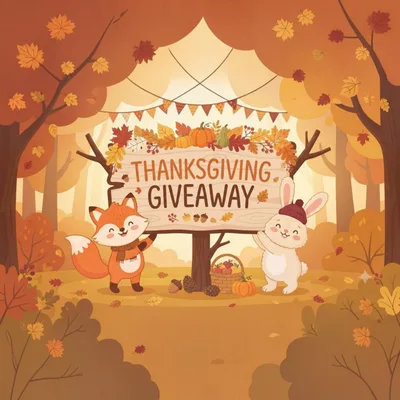 Cute Fox and Rabbit Thanksgiving Giveaway Illustration