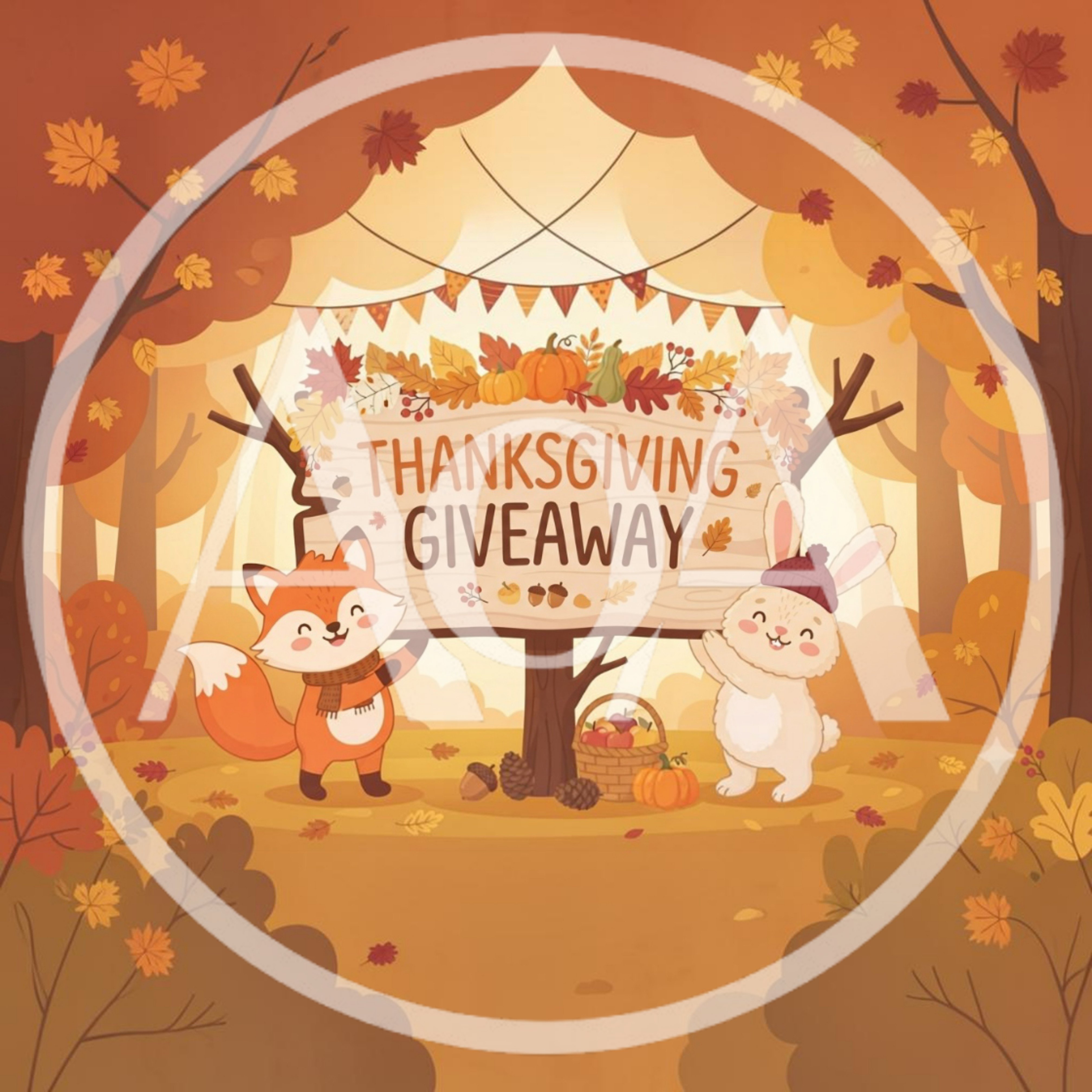 Cute Fox and Rabbit Thanksgiving Giveaway Illustration