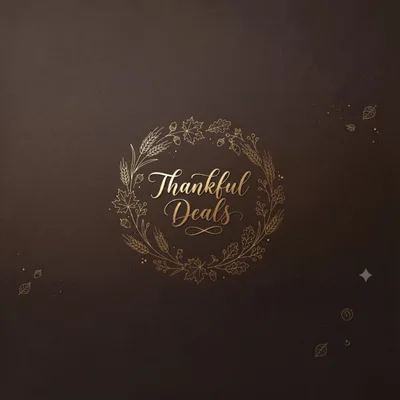 Golden Thankful Deals Typography With Autumnal Wreath
