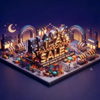 3D Isometric Black Friday And Thanksgiving Sale Illustration