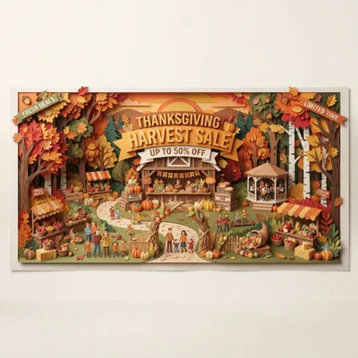 Thanksgiving Harvest Sale Papercraft Illustration