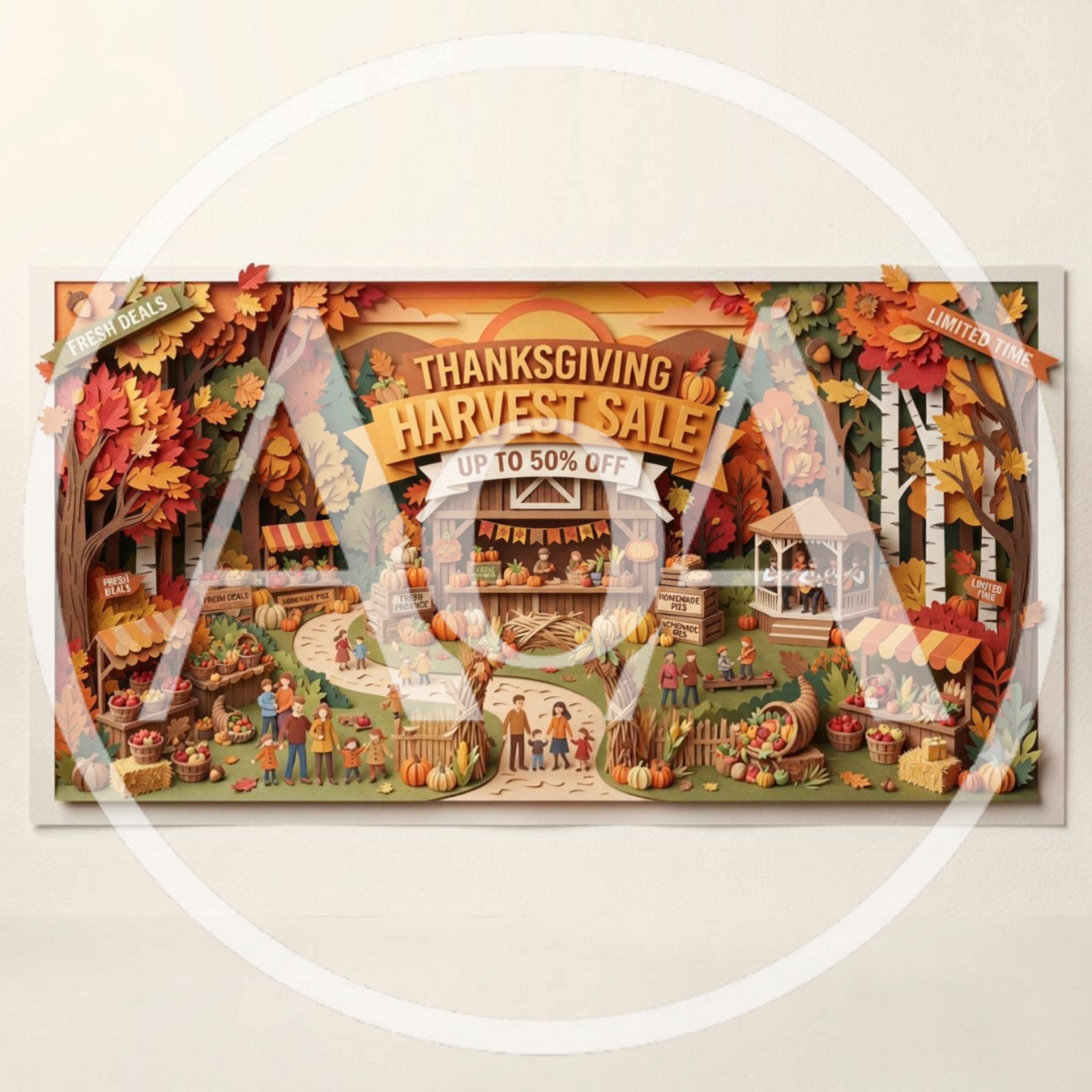 Thanksgiving Harvest Sale Papercraft Illustration