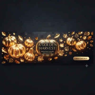 Golden Pumpkins and Autumn Leaves Luxury Banner