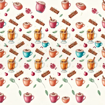 Watercolor Seamless Pattern With Winter Drinks And Spices