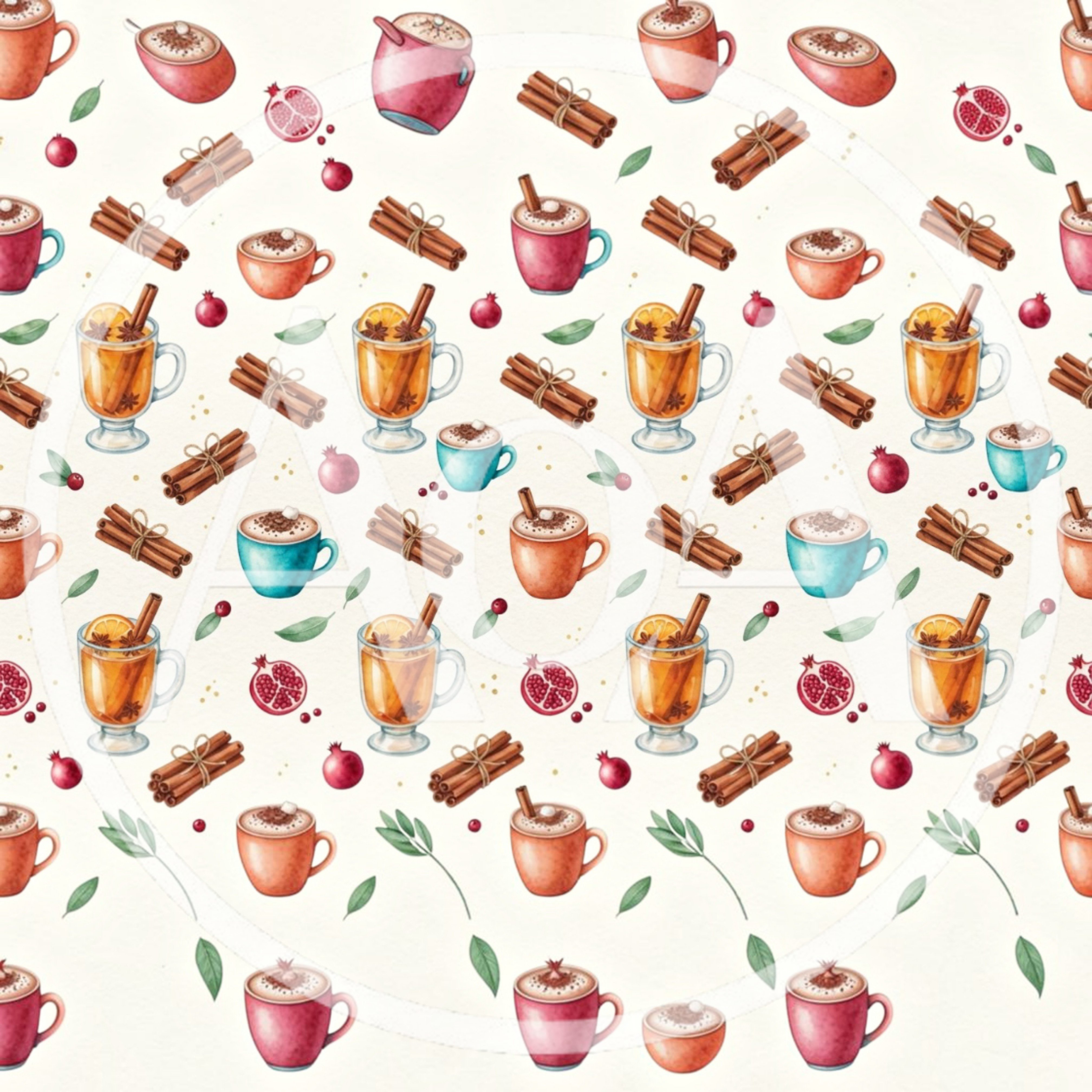 Watercolor Seamless Pattern With Winter Drinks And Spices
