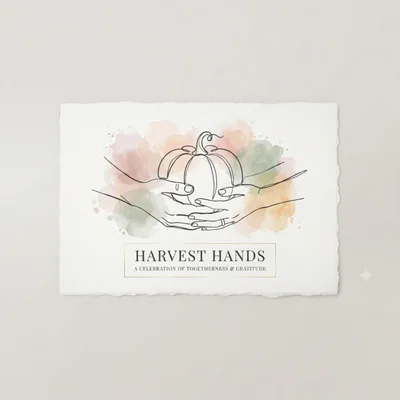 Minimalist Line Art Illustration Of Hands Holding A Pumpkin