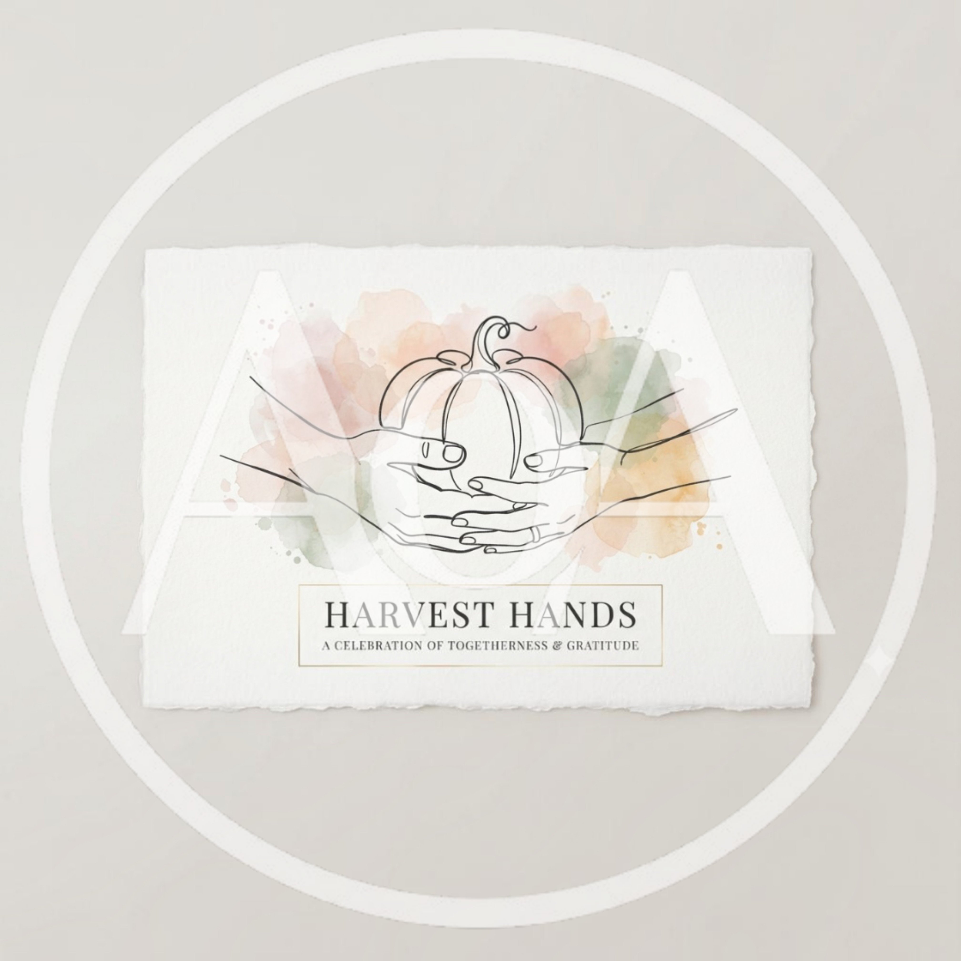 Minimalist Line Art Illustration Of Hands Holding A Pumpkin