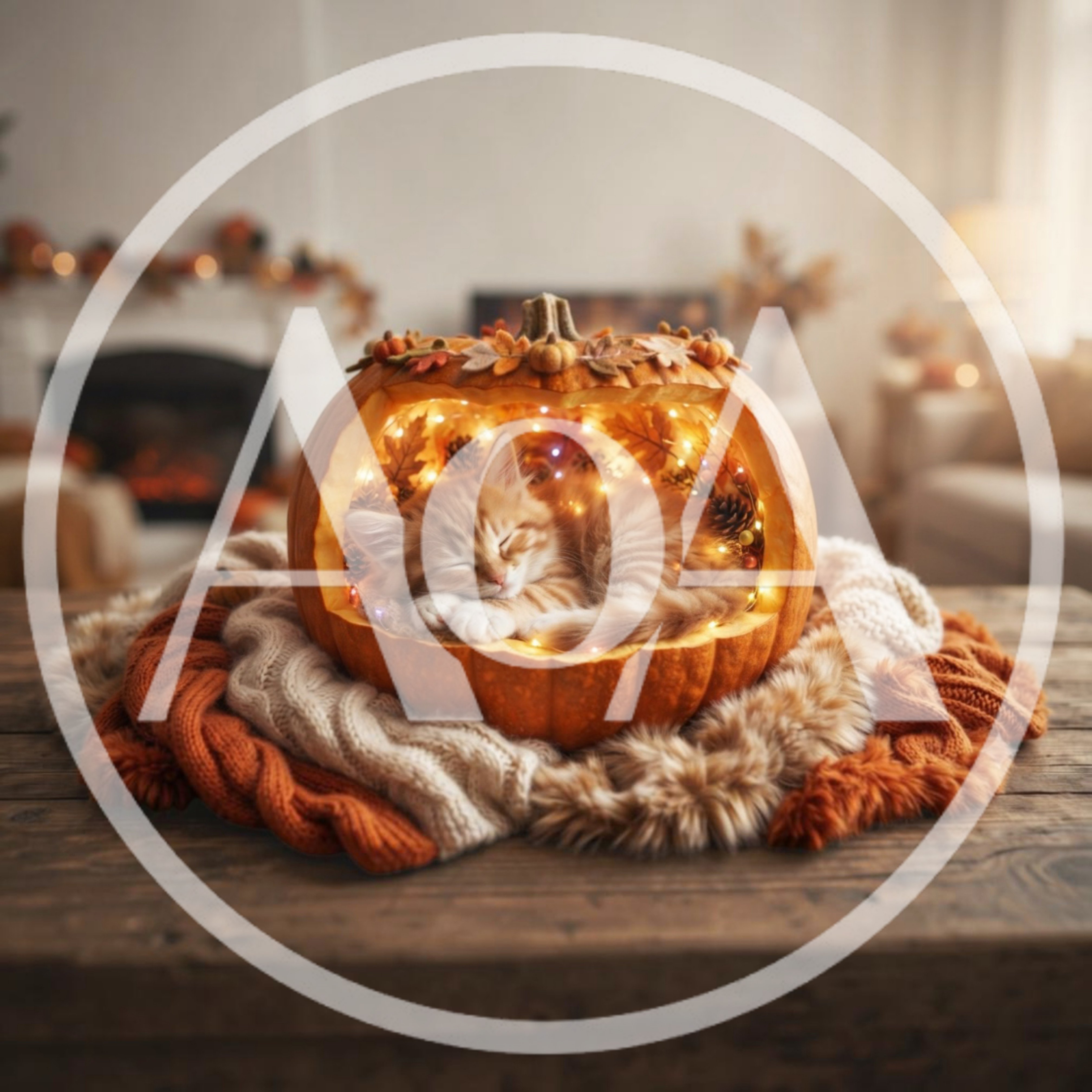 Cute Ginger Kitten Sleeping Inside A Decorative Pumpkin