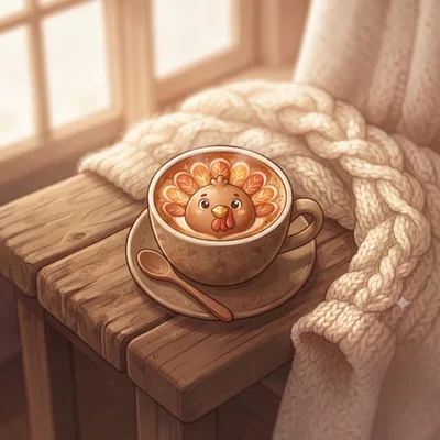 Cute Turkey Latte Art In A Cozy Setting