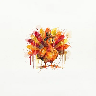 Watercolor Illustration Of A Cute Thanksgiving Turkey