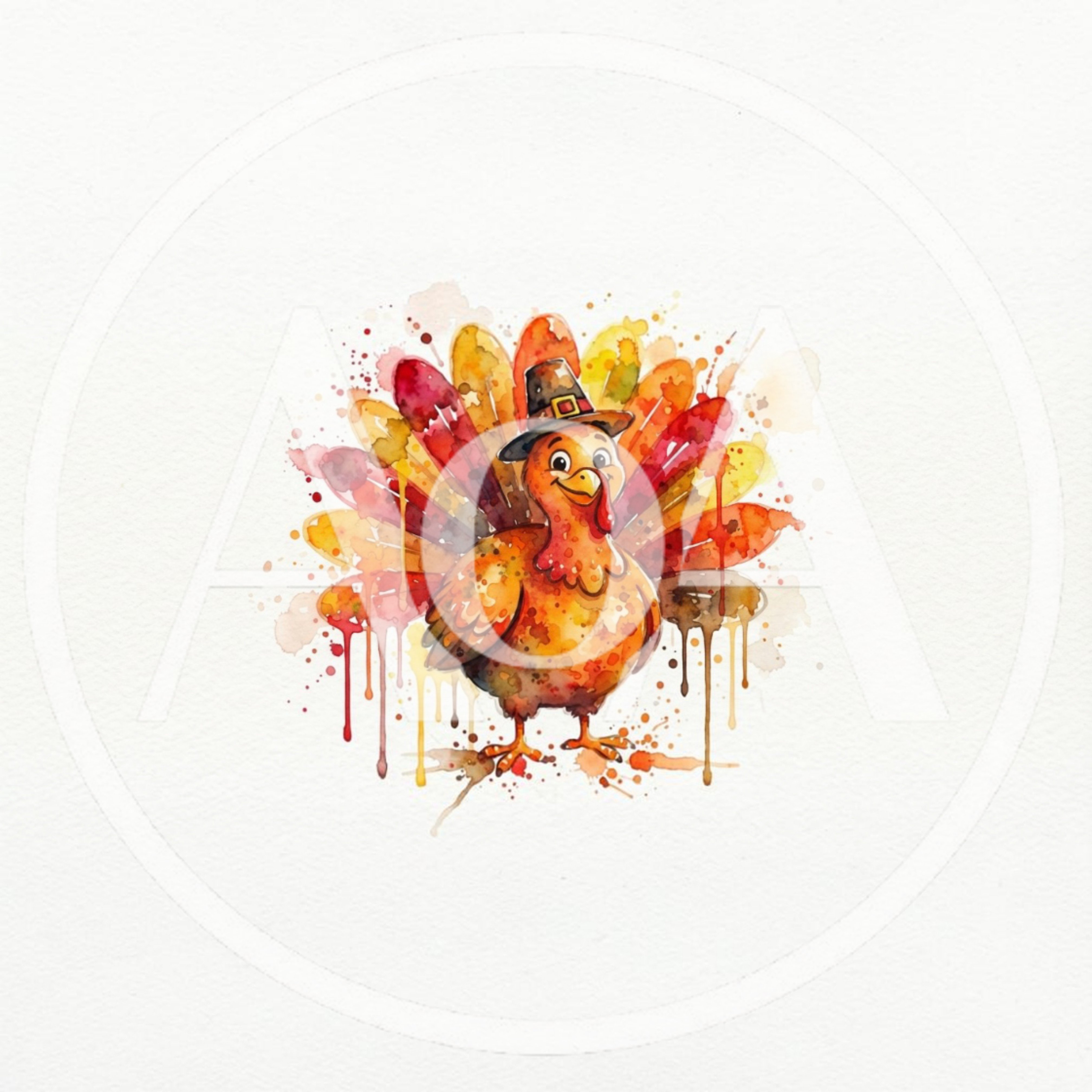 Watercolor Illustration Of A Cute Thanksgiving Turkey