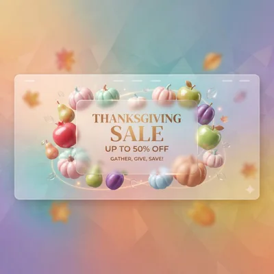 Thanksgiving Sale Promotional Banner With 3D Fruits And Pumpkins