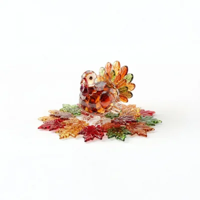 Crystal Turkey Figurine On Autumn Leaves