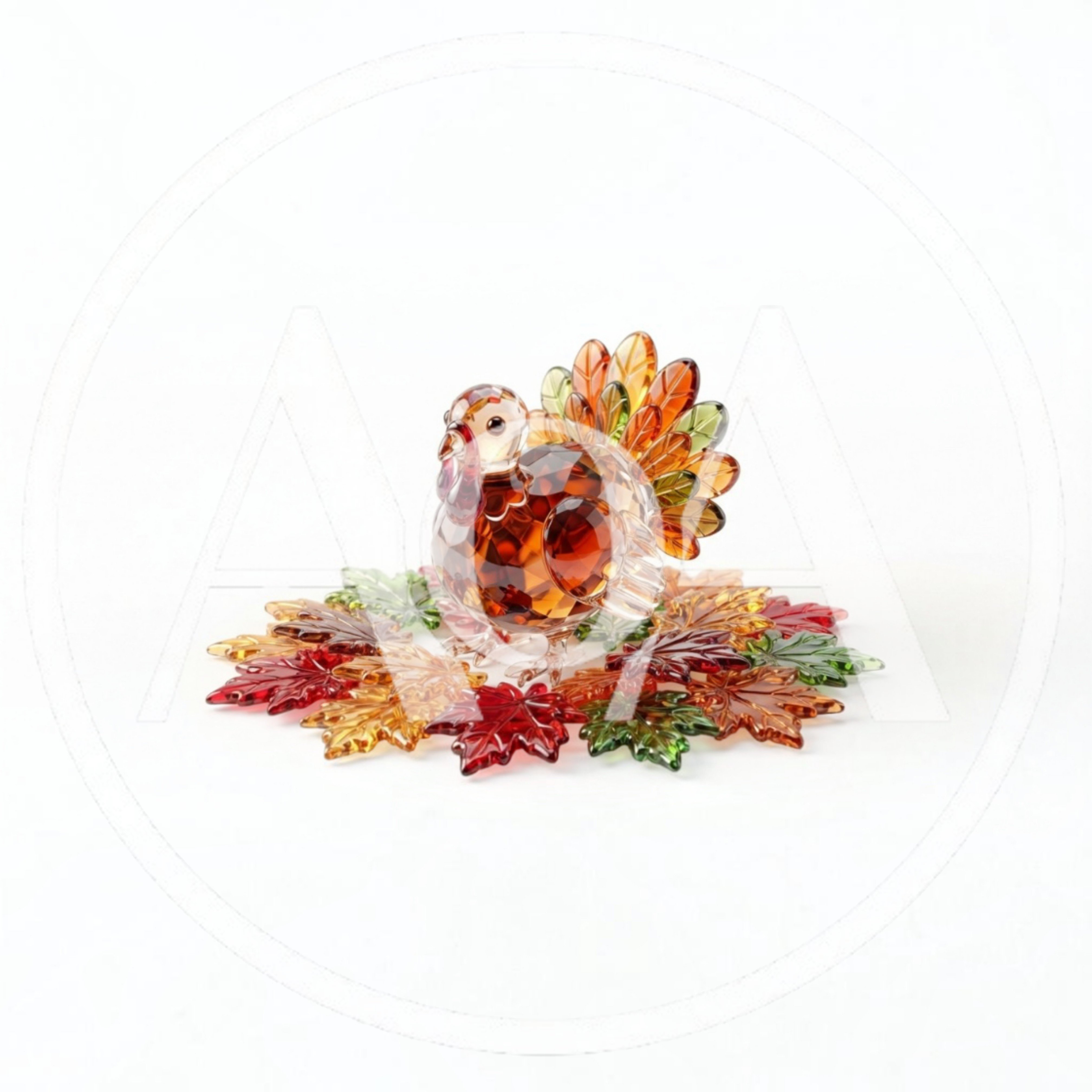 Crystal Turkey Figurine On Autumn Leaves