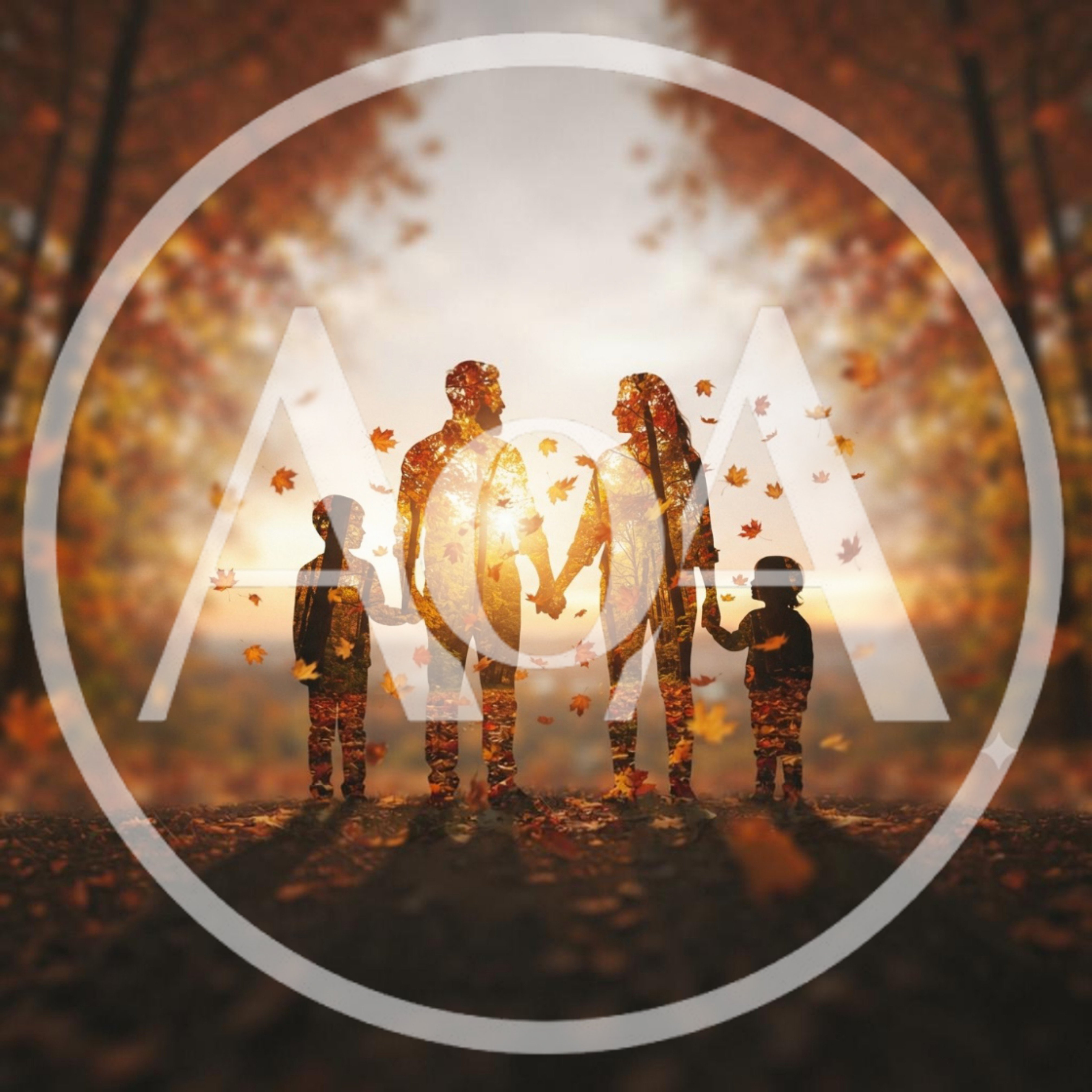 Double Exposure Silhouette Of A Family In Autumn