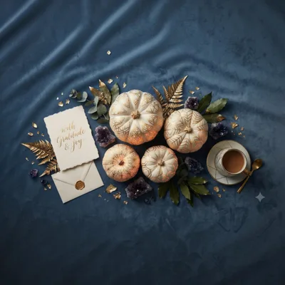 Autumnal Flat Lay With Decorative Pumpkins And Greeting Card
