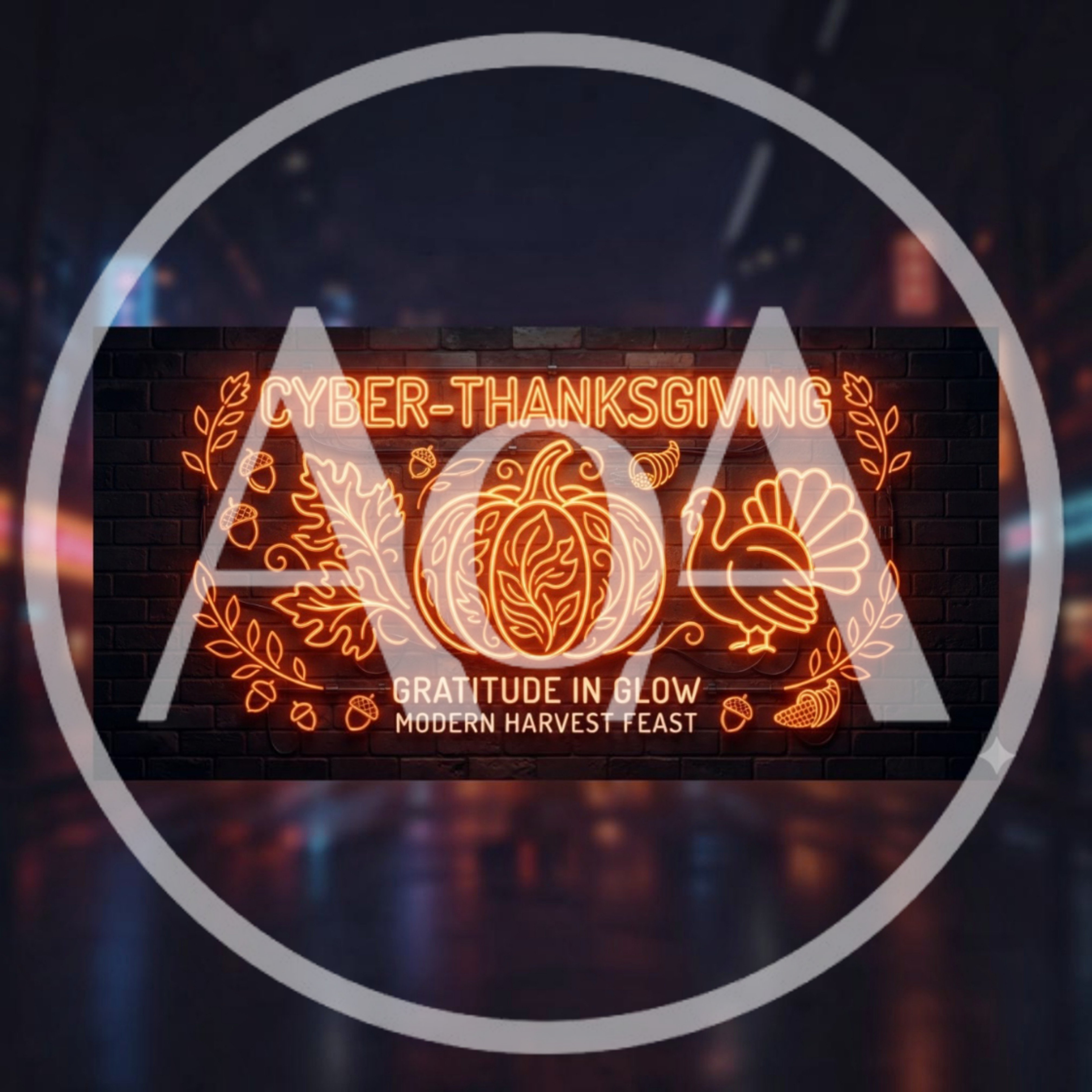 Cyber Thanksgiving Neon Sign on Brick Wall
