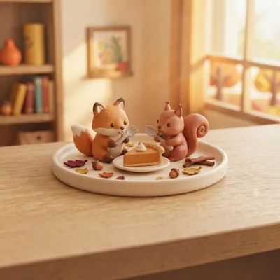 Claymation Fox and Squirrel Eating Pumpkin Pie